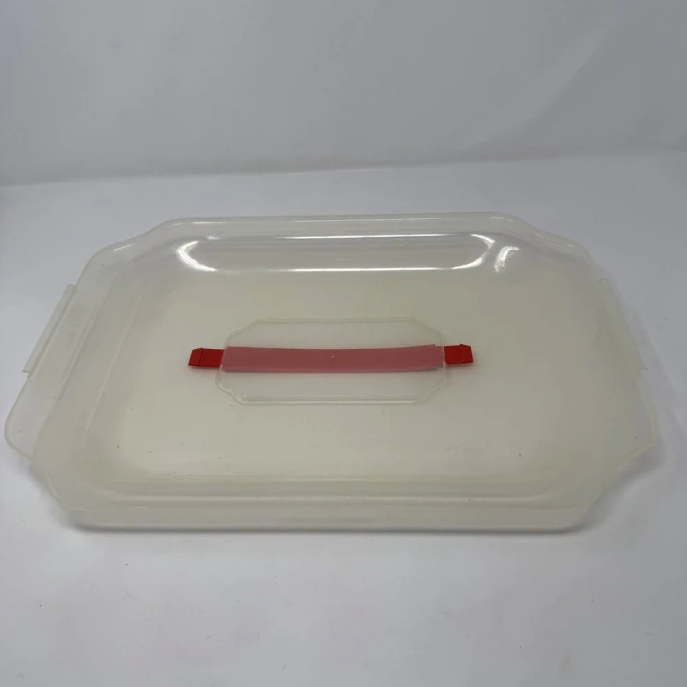 Pyrex Replacement Plastic Lid for 12 Cup Muffin Pan Clear Red Handle ~16.5x12